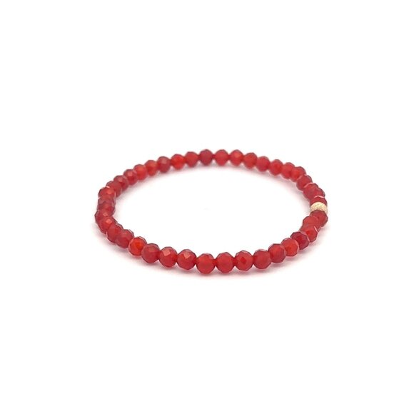 Natural Carnelian Microfaceted Mini 4mm Stretchable Bracelet 14k Stardust Bead - Picture 3 of 5